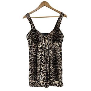Rampage Cheetah Animal Print Babydoll Tank Top Size L Y2K Mob Wife Stretch